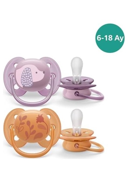 Philips Avent Ultra Soft Emzik, Kız Bebekler Için 6‑18 Ay, 2’li Paket, Ortodontik Silikon, Flexifit Kalkanlı, Ultra Yumuşak, Bpa Içermez, Taşıma Kutulu, SCF091/18