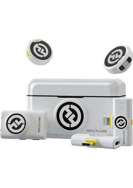 Hollyland Lark M2 Kablosuz Lavalier Mikrofon (2tx+3rx) Kamera, Iphone, Android, Pc, 48 Khz / 24 Bit Hi-Fi Ses 40H Süre 300 M Menzil, Enc Anti Ses Takmalı Mikrofon, Vlog Için Kablosuz - Beyaz