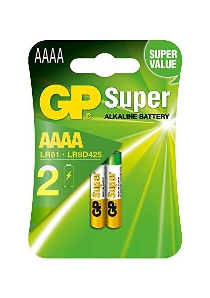 Gp Batteries GP25A Süper Alkalin LR8D425/E96/AAAA Boy Incenin Incesi Pil, 1.5 Volt, 2'li Kart modelleri