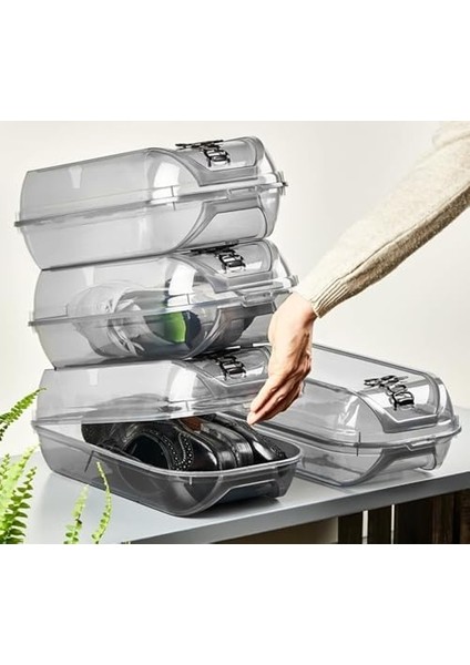 Füme Kilit Kapak Ayakkabı Saklama Kutusu | Modüler Yapı | Ayakkabı Depolama - 5 Adet modelleri