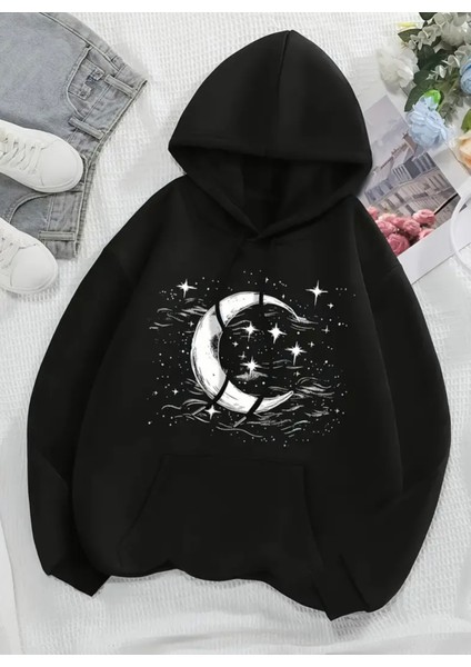 Punıx Büyük Beden Özel Tasarım Kapüşonlu Gece Baskılı %100 Pamuk Yeni Stil Battal Erkek Sweatshırt