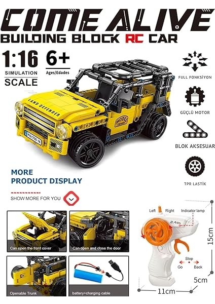 Yapı Blok Seti,teknik Rc Uzaktan Kumandalı Şarjlı Araçlar, Mustang, Ferrari, Lamborghini, Deffender, Porsche Model ARAÇ,433 Parça (Defender) fırsatları