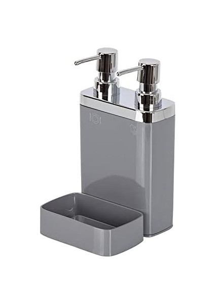 Viva 2&apos;li Sıvı Sabunluk, Süngerli, 0, 3lt ve 0, 6 Lt Hacim, 12.5 x 13.5 x 22 Cm, Gri (M-E10-07) fiyatları
