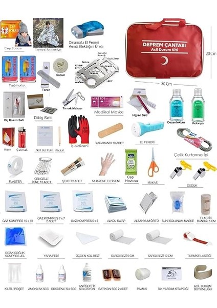 Deprem Çantası, 60 Çeşit Ürün, 102 Parça Malzeme, Acil Durum Kiti indirimleri
