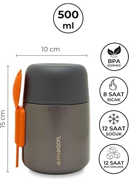Vakumlu Çelik Yemek Termosu, 500 Ml, Kaşıklı (Antrasit) fiyatları