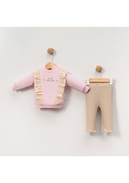 Çakar Bebe 6-18 Aylık Güllü Nakışlı 2li Takım -8035155 - Pembe