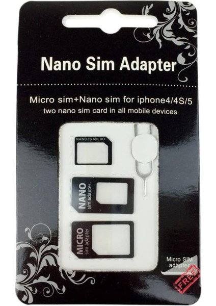 3'ü 1 Arada Sım Adaptörü 4'ü 1 Arada Nano Mikro Üzerinde; Standart Sım Kartı ve Micro To Sım Kartı + Sım Kartları Için Sökücü