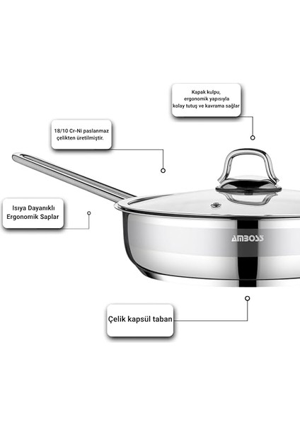 Saphire 28X8 4,5 Lt Cam Kapaklı Çelik Tava 4806 fırsatları