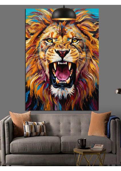 Kükreyen Güçlü Yeleli Aslan Portresi Dekoratif Kanvas - Mdf Ahşap Tablo modelleri