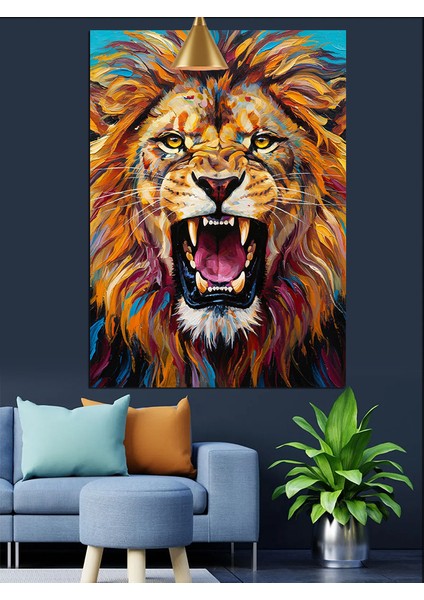 Kükreyen Güçlü Yeleli Aslan Portresi Dekoratif Kanvas - Mdf Ahşap Tablo fırsatları