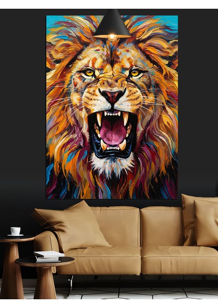 Kükreyen Güçlü Yeleli Aslan Portresi Dekoratif Kanvas - Mdf Ahşap Tablo indirimleri