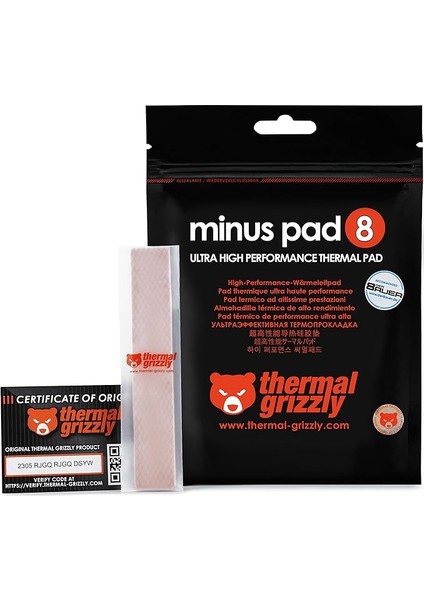 Grizzly - Thermopad Minus Pad 8 - Silikon, Kendinden Yapışkanlı, Isı Ileten Isı Iletimi Pedi. Bilgisayarın Veya Konsolun Isıtma Elemanlarını Iletir ve Soğutur. (120 × 20 × 1,5 Mm)