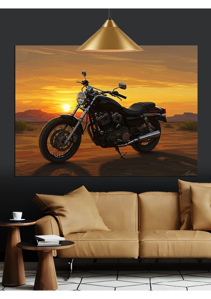 Motosiklet Gün Batımı Yolculuk Dekoratif Kanvas - Mdf Ahşap Tablo fiyatları