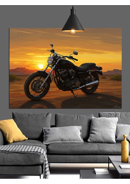 Motosiklet Gün Batımı Yolculuk Dekoratif Kanvas - Mdf Ahşap Tablo modelleri