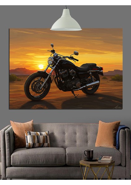 Motosiklet Gün Batımı Yolculuk Dekoratif Kanvas - Mdf Ahşap Tablo fırsatları