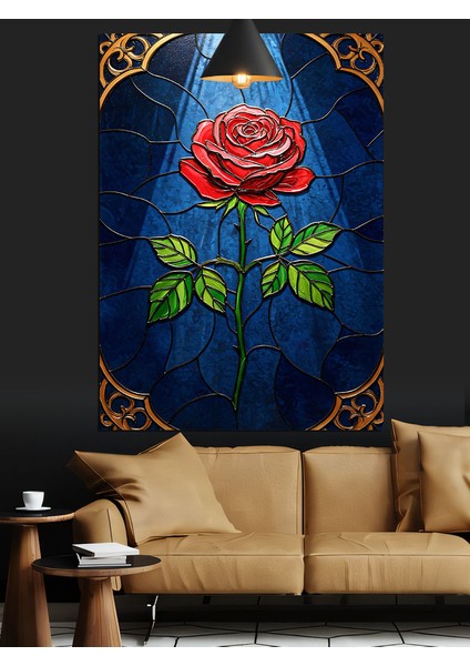 Mavi Tonlarda Siyah Gül Detayı Dekoratif Kanvas - Mdf Ahşap Tablo fiyatları