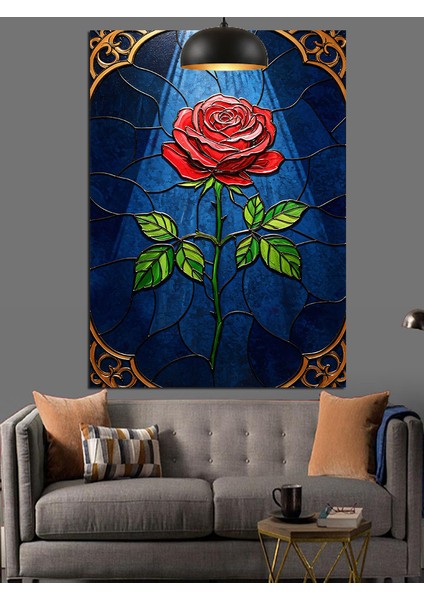 Mavi Tonlarda Siyah Gül Detayı Dekoratif Kanvas - Mdf Ahşap Tablo indirimleri