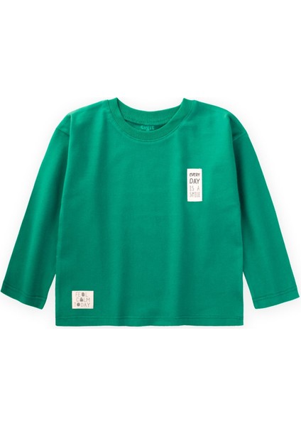 Etiket Detaylı Mevsimlik T-Shırt 2-10 Yaş Yeşil