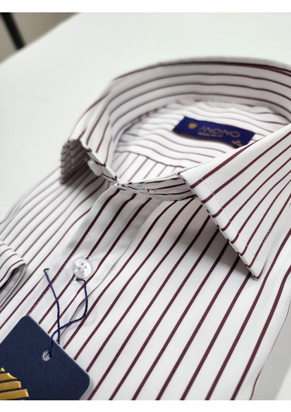 Regularfit Bordo Çizgili Erkek Gömlek Likralı Esnek Kumaş Yaka Alttan Düğmeli AR0720711-11 modelleri