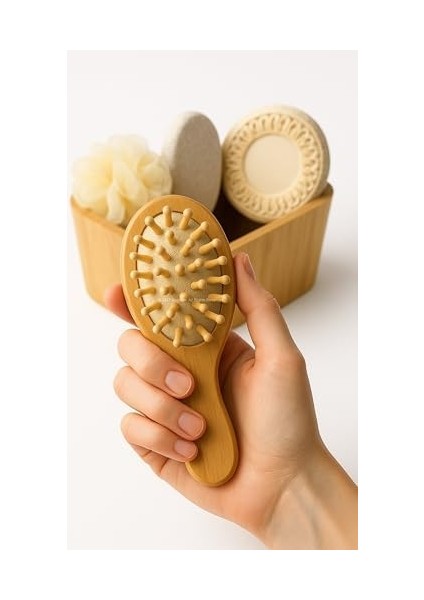 Busstier Kalp Şeklinde Ahşap Organizerli Banyo Seti, Doğal Lifli Banyo Süngeri, Yumuşak Köpük Lif ve Ponza Taşı, Masaj Taraklı Spa Bakım Seti, Günlük Duş ve Cilt Bakımı Için