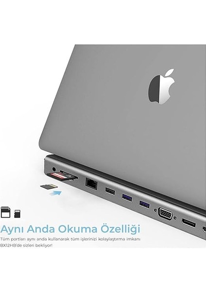 BX12HB 11'i 1 USB C Hub, 4K Hdmı, Dp, Vga, Görüntü Aktarımı, 100W Pd, 3x USB 3.0 Girişi, 1 Gigabit Ethernet, Micro Sd/sd Girişi, 3,5 mm Jack. MacBook Pro Için Multiport Bağlantı Noktası. indirimleri