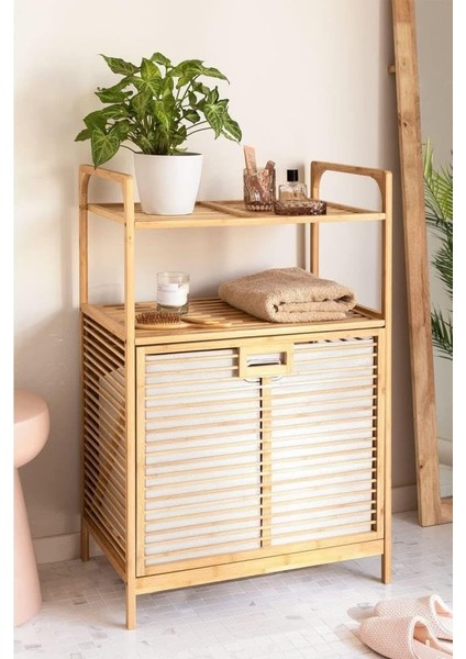 Bambu Xl Kirli Sepetli 2 Raflı Çok Amaçlı Düzenleyici Çamaşır Sepeti Organizer DB-0004