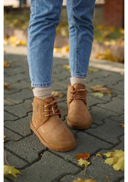 Bağcıklı Süet Tüylü Kadın Bot - Taba modelleri