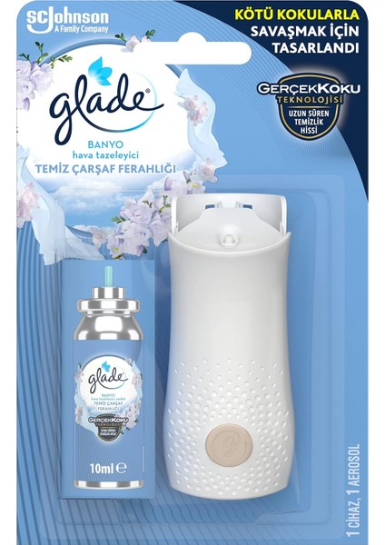Glade Banyo Hava Tazeleyici Cihaz ve Yedek Temiz Çarşaf Ferahlığı 10 ml