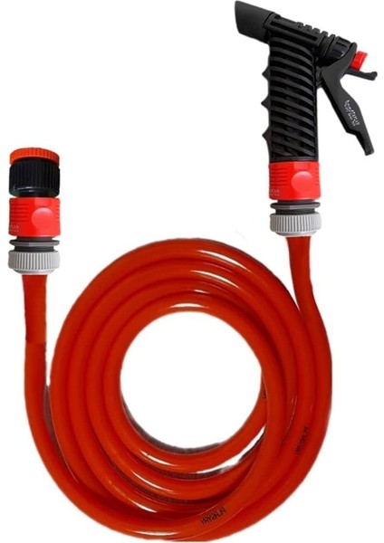 Düz Sulama Yıkama Hortum Musluk Adaptörlü ve Yeni Tetik Başlıklı Set (10 Metre Turuncu)