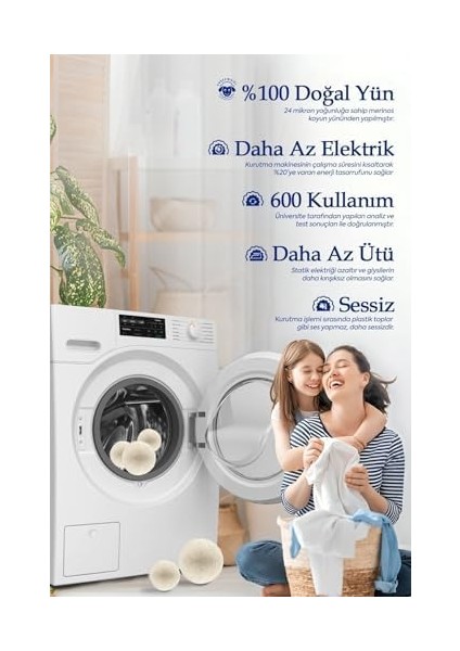 Evonox Clean 3 Adet Çamaşır Yün Keçe Kurutma Topu + 30ML Esans Koku Hediye - Doğal ve Çevre Dostu fiyatları
