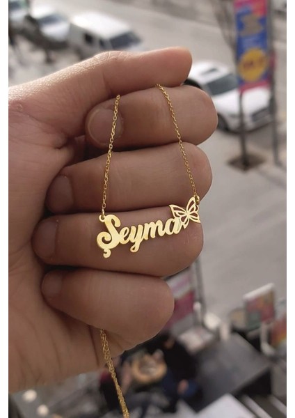 925 Ayar Gümüş 24 Ayar Altın Kaplama Isimli Kelebek Figürlü Kolye