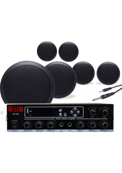 Kafe Mağaza Ofis Için 6’lı Siyah Tavan Hoparlörlü 100V Ses Sistemi Paketi