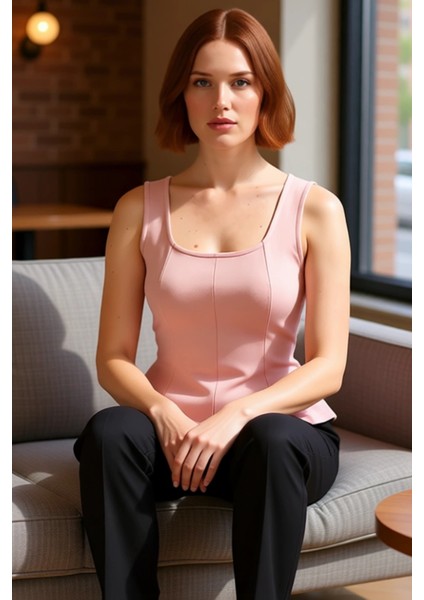 Kolsuz Örme Bluz Havuz Yaka Fitted Kalıp Peplum Detay Özel Tasarım Özenle Seçilmiş fırsatları