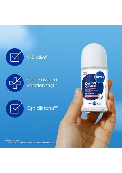 Nıvea Kadın Roll On Deodorant Derma Control Natural Tone 50 Ml, Koltuk Altı Kararmasına Karşı Etkili, Eşit Cilt Tonu, 72 Saat Anti Perspirant Koruma, C Vitamini, Hyaluronik Asit, Alkol Içermez fiyatları