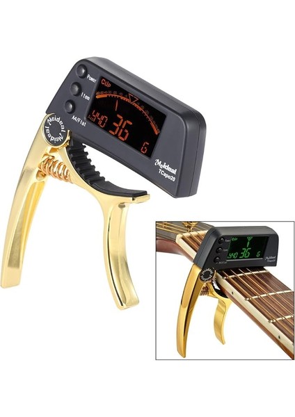 TCAPO20 Çok Işlevli Alüminyum Alaşımlı 2'si 1 Arada Gitar Kapo Akort Aleti Ekranlı Normal Akustik Folk Elektrik Gitar Kromatik Bas Altın 5