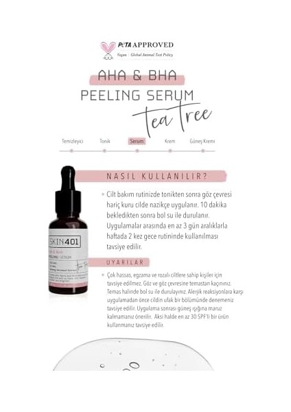 SKIN401 Aha%10 Bha%2 Canlandırıcı Cilt Tonu Eşitleyici Yüz Peeling Serum 30ML