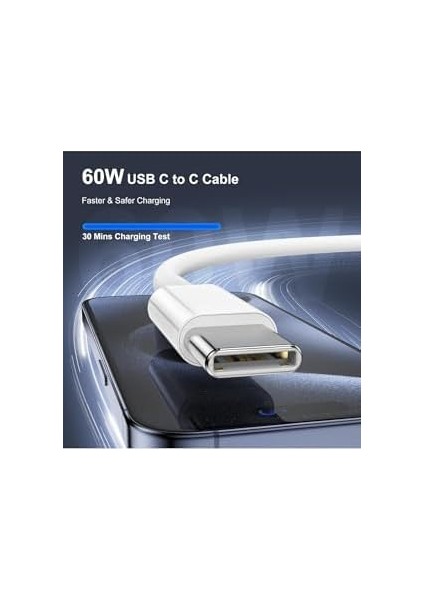 To Usb-C 60W Hızlı Şarj Kablosu, Beyaz 2 Metre Hasır Kablo modelleri