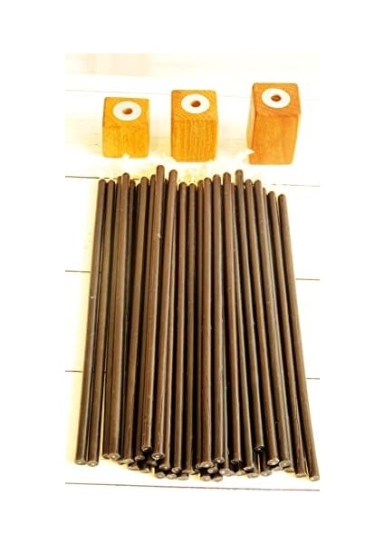 (50 Adet) Mum ve (3 Adet) Özel Dizayn Ahşap Mumluk Dilek Mumu Petek Mum Tören Parti Doğum Günü Beeswax Candle (Siyah) fiyatları