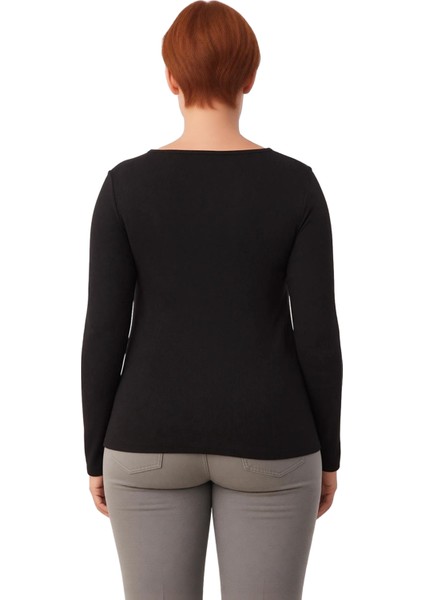 Kadın Düğme Detaylı Bisiklet Yaka Esnek Regular Boy Uzun Kollu Örme Üst Kaliteli Şık Rahat modelleri