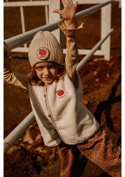 Petit Paris Elma Nakışlı Peluş Krem Yelek modelleri