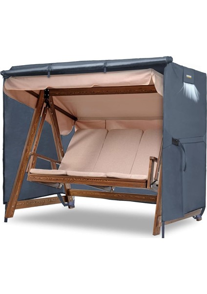 Bahçe Salıncak Koruma Örtüsü Üç Kişilik Tenteli Bahçe Salıncağı Koruma Kılıfı Su Geçirmez Branda Dayanıklı 210X125X170CM Gri