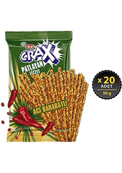 Eti Crax Patlayan Lezzet Acı Baharatlı Çubuk Kraker 50 G x 20 Adet