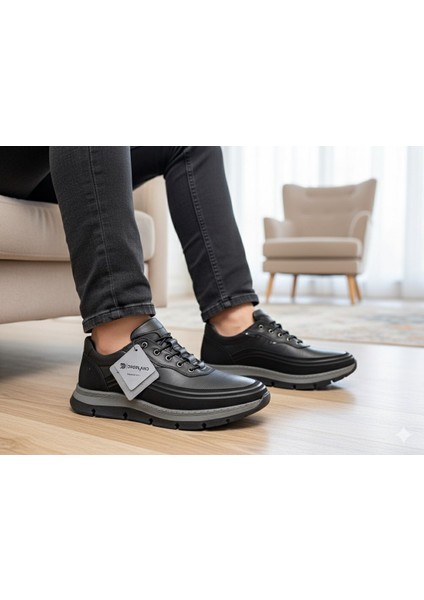 Erkek Günlük Mevsimlik Kışlık Hakiki Deri Ayakkabı Kaydırmaz Taban Ortopedik Akıllı Bağcıklı