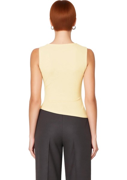 Kadın Asimetrik Yaka Büzgülü Örme Üst Günlük Şıklık Kaliteli Şık Rahat Modern Zarif Günlük modelleri