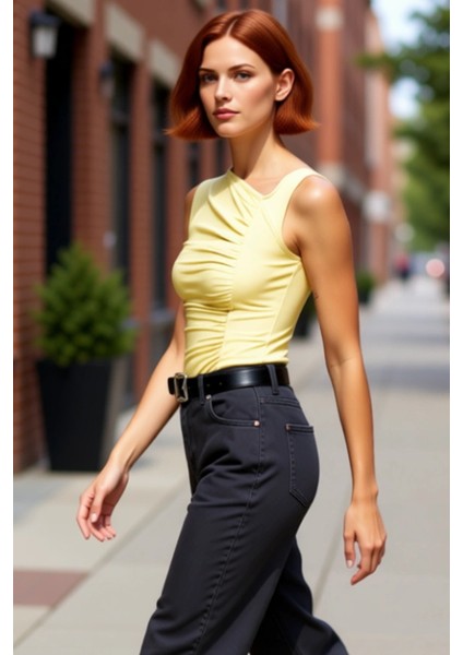 Kadın Asimetrik Yaka Büzgülü Örme Üst Günlük Şıklık Kaliteli Şık Rahat Modern Zarif Günlük fırsatları