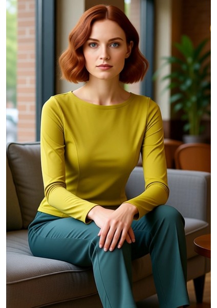 Kadın Regular Boy Kayık Yaka Uzun Kollu Örme Üst Kaliteli Şık Rahat Modern Zarif Günlük