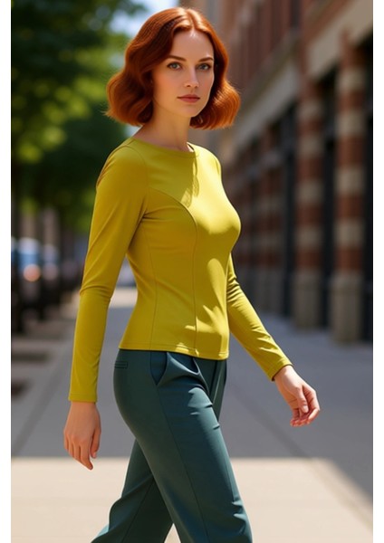 Kadın Regular Boy Kayık Yaka Uzun Kollu Örme Üst Kaliteli Şık Rahat Modern Zarif Günlük fırsatları