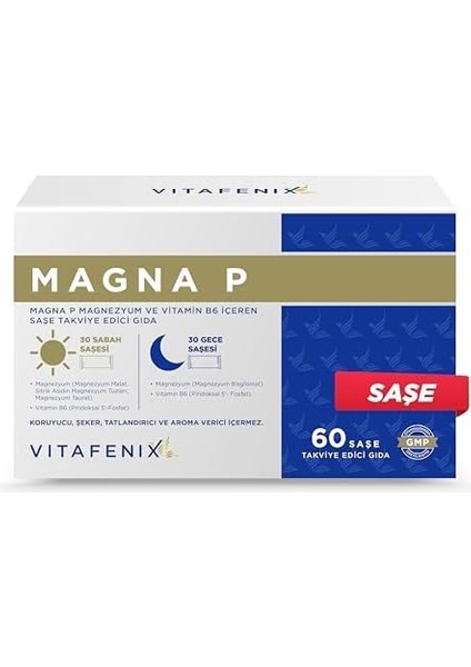Vitafenix Magna P Magnezyum Complex - Malat Sitrat Glisinat Taurat ve B6 ile Gece Gündüz Saşe Magnezyum Takviyesi 60 Saşe