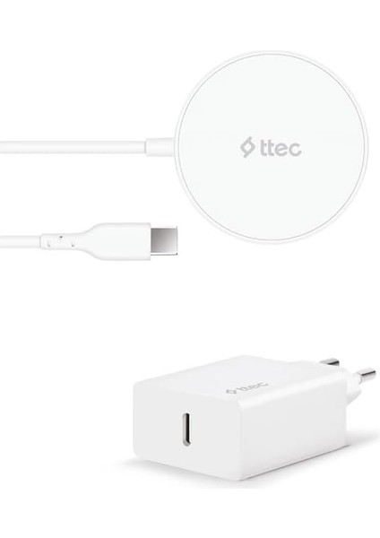 Aircharger M+ Magsafe Uyumlu Kablosuz Şarj Aleti ve Pd 20W Seyahat Şarj Aleti Beyaz