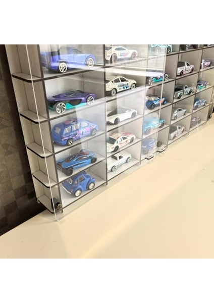 Kapaklı 1/64 Ölçek 50ARAÇ Hotwheels Metal Araç Uyumlu Model Oyuncak Araba Rafı-Beyaz modelleri